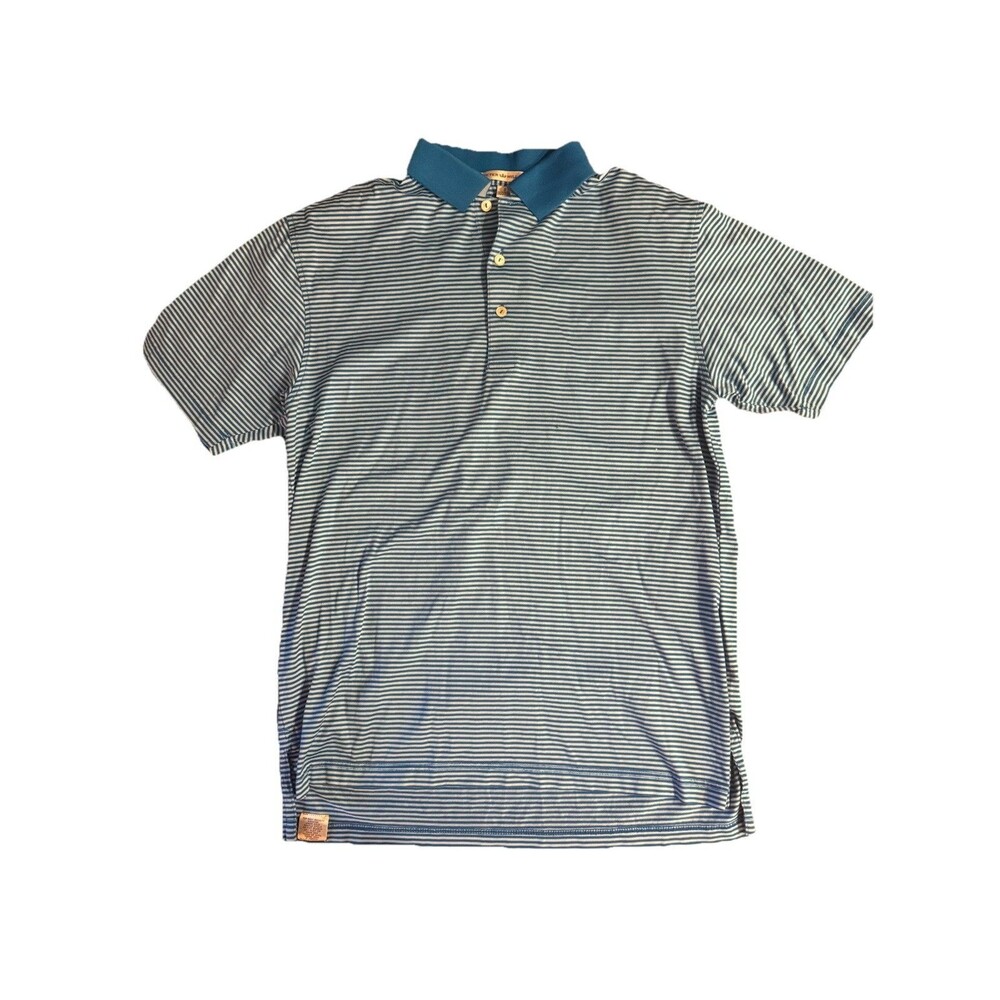 Peter Millar Summer Comfort Polo Shirt Men's Size Small Blue White Pin Stripe